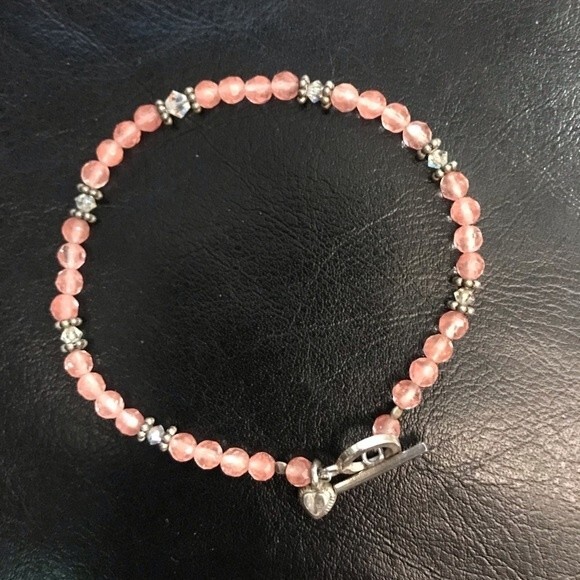 Vintage Handmade Strawberry Quartz Swarovski Crystal Sterling Silver Bracelet - Picture 1 of 10
